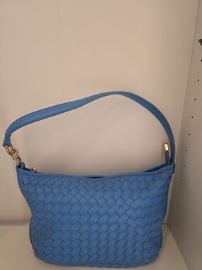 Expression NYC Blue Woven Shoulder Bag with Gold Hardware